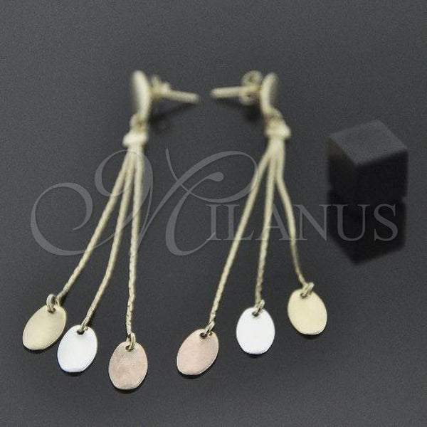 Oro Laminado Long Earring, Gold Filled Style Polished, Tricolor, 71.003