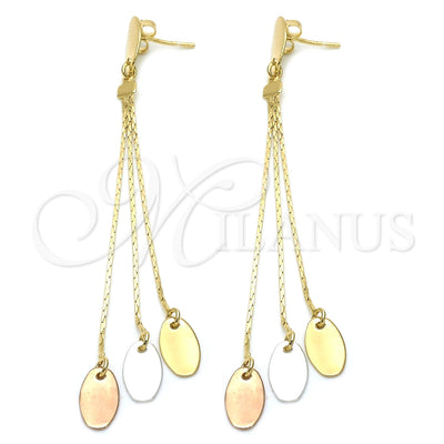 Oro Laminado Long Earring, Gold Filled Style Polished, Tricolor, 71.003 for wholesale, main product view