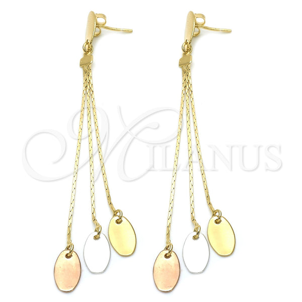 Oro Laminado Long Earring, Gold Filled Style Polished, Tricolor, 71.003