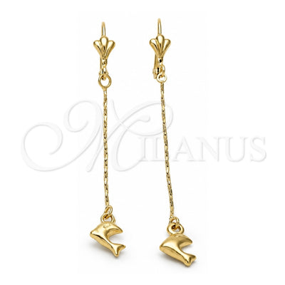 Oro Laminado Long Earring, Gold Filled Style Dolphin Design, Polished, Golden Finish, 86.01