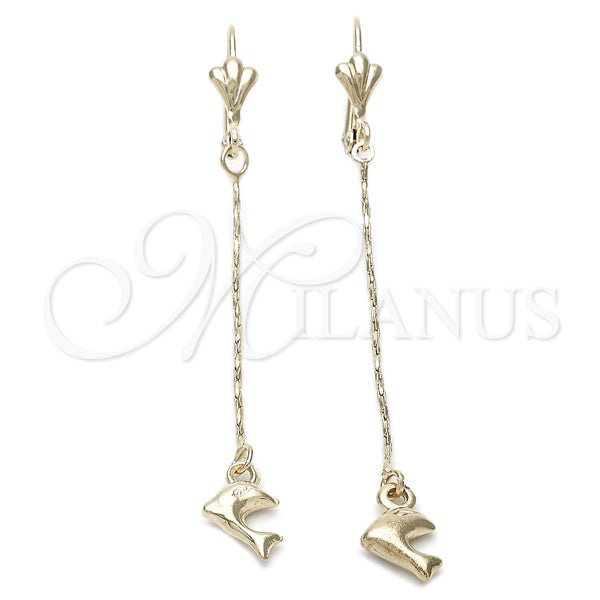 Oro Laminado Long Earring, Gold Filled Style Dolphin Design, Polished, Golden Finish, 86.01