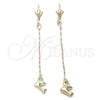 Oro Laminado Long Earring, Gold Filled Style Dolphin Design, Polished, Golden Finish, 86.01