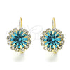 Oro Laminado Leverback Earring, Gold Filled Style Flower Design, with Blue Topaz and White Crystal, Polished, Golden Finish, 5.125.009
