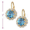 Oro Laminado Leverback Earring, Gold Filled Style Flower Design, with Blue Topaz and White Crystal, Polished, Golden Finish, 5.125.009