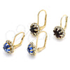 Oro Laminado Leverback Earring, Gold Filled Style Flower Design, with Blue Topaz and White Crystal, Polished, Golden Finish, 5.125.009