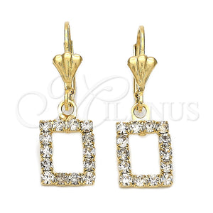 Oro Laminado Dangle Earring, Gold Filled Style with White Cubic Zirconia, Diamond Cutting Finish, Golden Finish, 5.125.015