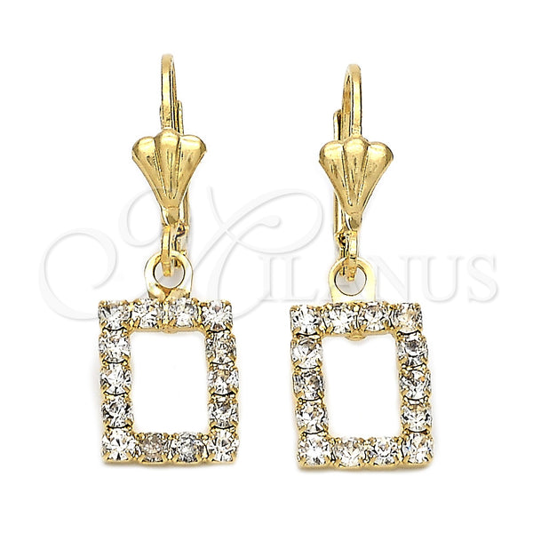 Oro Laminado Dangle Earring, Gold Filled Style with White Cubic Zirconia, Diamond Cutting Finish, Golden Finish, 5.125.015