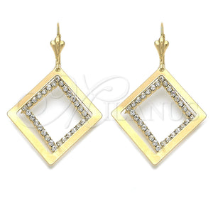 Oro Laminado Long Earring, Gold Filled Style with White Cubic Zirconia, Polished, Golden Finish, 88.006