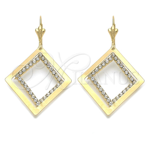 Oro Laminado Long Earring, Gold Filled Style with White Cubic Zirconia, Polished, Golden Finish, 88.006