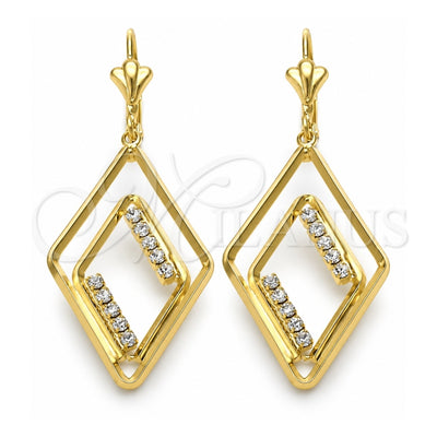 Oro Laminado Long Earring, Gold Filled Style with White Cubic Zirconia, Polished, Golden Finish, 86.005