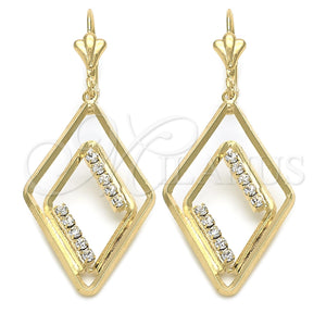 Oro Laminado Long Earring, Gold Filled Style with White Cubic Zirconia, Polished, Golden Finish, 86.005