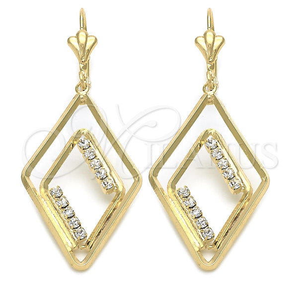 Oro Laminado Long Earring, Gold Filled Style with White Cubic Zirconia, Polished, Golden Finish, 86.005