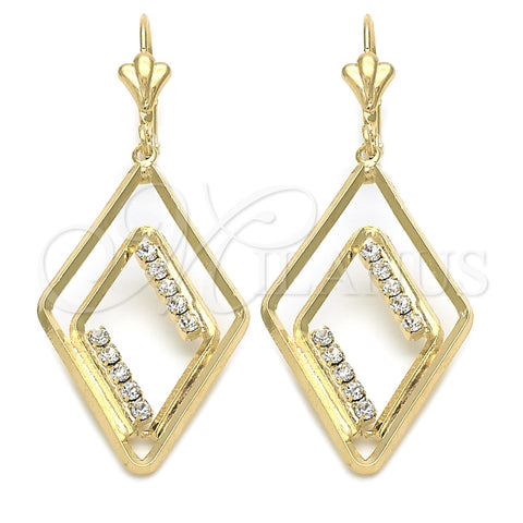 Oro Laminado Long Earring, Gold Filled Style with White Cubic Zirconia, Polished, Golden Finish, 86.005