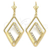 Oro Laminado Long Earring, Gold Filled Style with White Cubic Zirconia, Polished, Golden Finish, 86.005