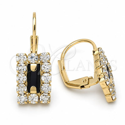 Oro Laminado Leverback Earring, Gold Filled Style with Black and White Cubic Zirconia, Polished, Golden Finish, 5.125.020