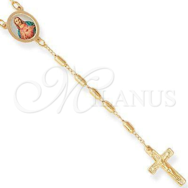 Oro Laminado Thin Rosary, Gold Filled Style Sagrado Corazon de Jesus and Crucifix Design, Polished, Golden Finish, 5.213.007