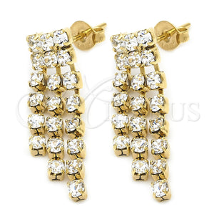 Oro Laminado Long Earring, Gold Filled Style with White Cubic Zirconia, Polished, Golden Finish, 5.125.016
