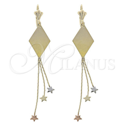 Oro Laminado Long Earring, Gold Filled Style Star Design, Brushed Finish, Golden Finish, 75.006 for wholesale, main product view