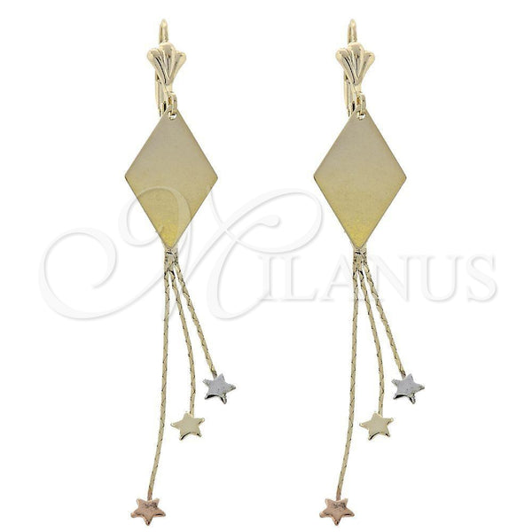 Oro Laminado Long Earring, Gold Filled Style Star Design, Brushed Finish, Golden Finish, 75.006