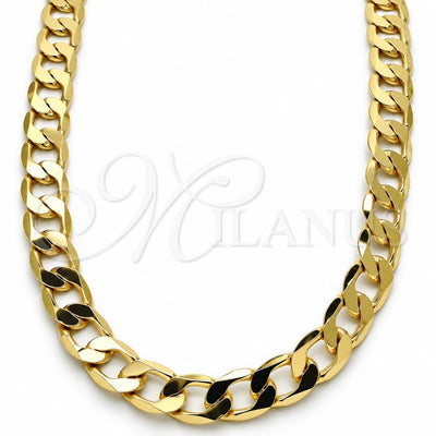 Oro Laminado Basic Necklace, Gold Filled Style Curb Design, Polished, Golden Finish, 5.222.001.28 (200 Gauge, 08 MM Thickness, 28 Inches Length)