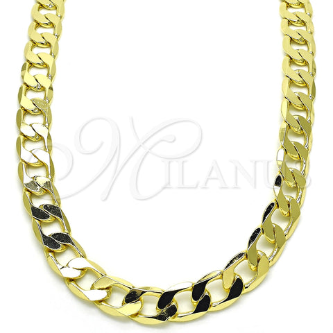 Oro Laminado Basic Necklace, Gold Filled Style Curb Design, Polished, Golden Finish, 5.222.001.28 (200 Gauge, 08 MM Thickness, 28 Inches Length)