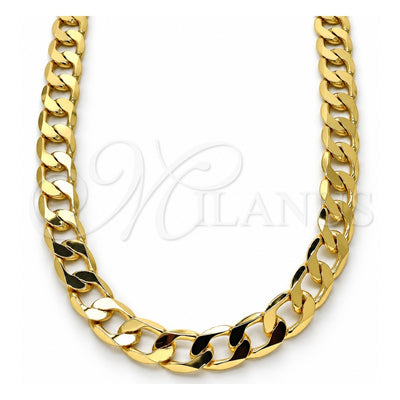 Oro Laminado Basic Necklace, Gold Filled Style Curb Design, Polished, Golden Finish, 5.222.001.30 (200 Gauge, 08 MM Thickness, 30 Inches Length)