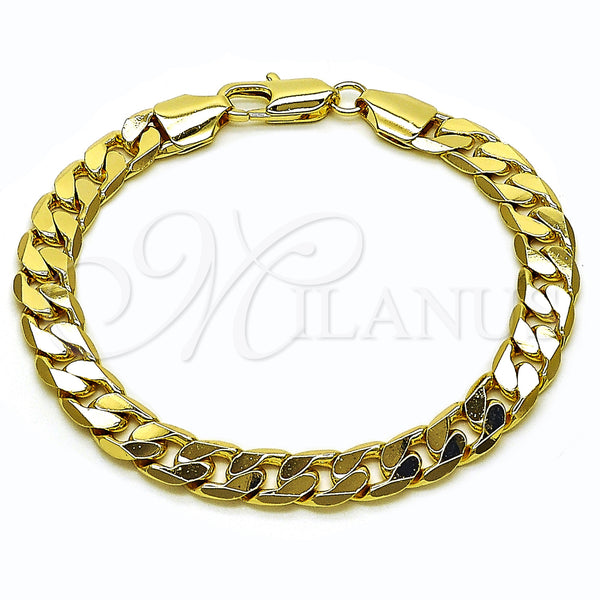 Oro Laminado Basic Bracelet, Gold Filled Style Curb Design, Polished, Golden Finish, 5.222.001.08 (200 Gauge, Thickness, 8 Inches Length)