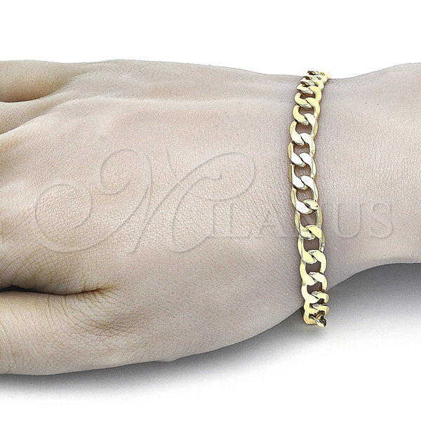 Oro Laminado Basic Bracelet, Gold Filled Style Curb Design, Polished, Golden Finish, 5.222.002.08 (180 Gauge, 07 MM Thickness, 8 Inches Length)