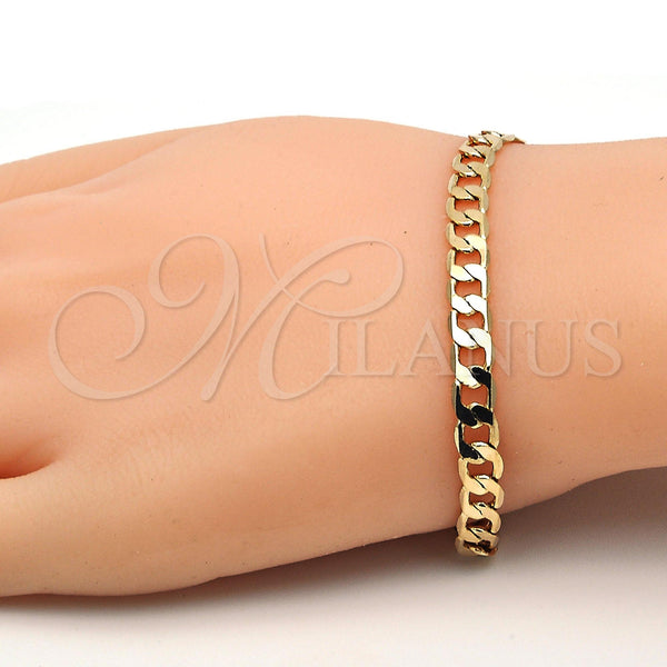 Oro Laminado Basic Bracelet, Gold Filled Style Curb Design, Polished, Golden Finish, 5.222.004.08 (140 Gauge, Thickness, 8 Inches Length)