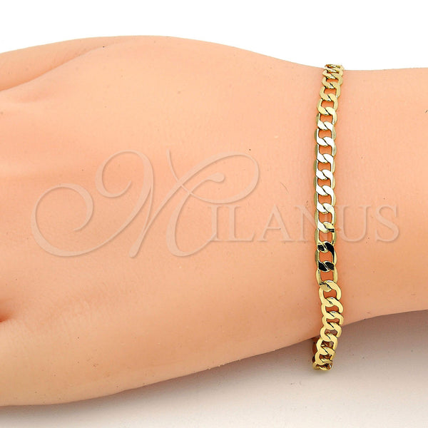 Oro Laminado Basic Bracelet, Gold Filled Style Curb Design, Polished, Golden Finish, 5.222.006.07 (100 Gauge, Thickness, 8 Inches Length)