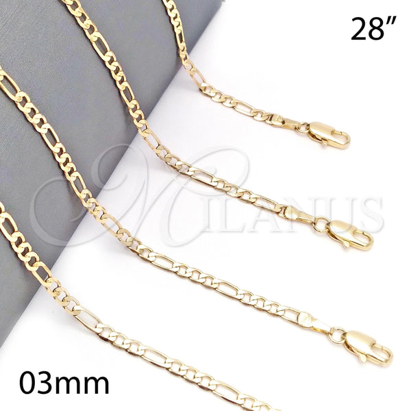 Oro Laminado Basic Necklace, Gold Filled Style Figaro Design, Polished, Golden Finish, 5.222.017.28 (0.80 Gauge, 03 MM Thickness, 28 Inches Length)
