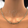 Oro Laminado Basic Necklace, Gold Filled Style Figaro Design, Polished, Golden Finish, 5.222.016.24 (100 Gauge, 04 MM Thickness, 24 Inches Length)
