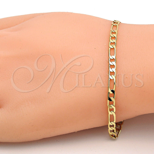 Oro Laminado Basic Bracelet, Gold Filled Style Figaro Design, Polished, Golden Finish, 5.222.016.07 (100 Gauge, 04 MM Thickness, 7 Inches Length)