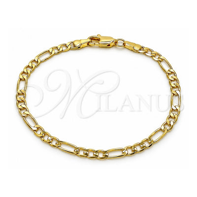 Oro Laminado Basic Bracelet, Gold Filled Style Figaro Design, Polished, Golden Finish, 5.222.016.07 (100 Gauge, 04 MM Thickness, 7 Inches Length)