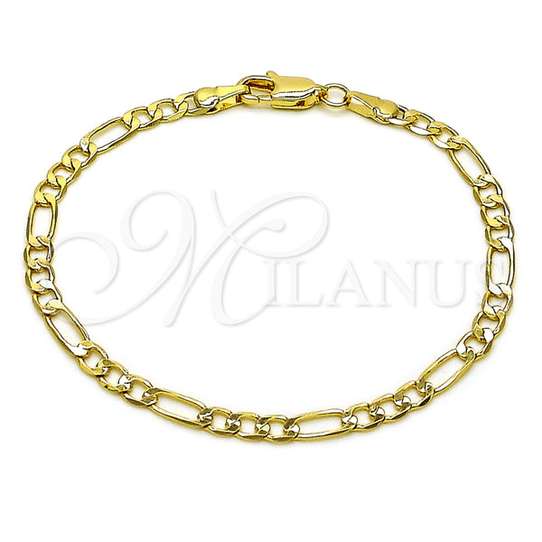 Oro Laminado Basic Bracelet, Gold Filled Style Figaro Design, Polished, Golden Finish, 5.222.016.07 (100 Gauge, 04 MM Thickness, 7 Inches Length)