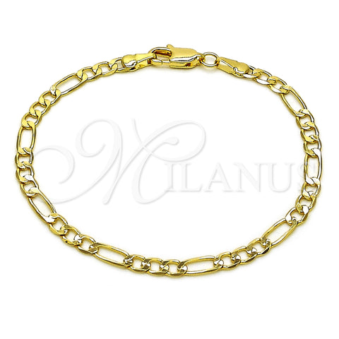 Oro Laminado Basic Bracelet, Gold Filled Style Figaro Design, Polished, Golden Finish, 5.222.016.07 (100 Gauge, 04 MM Thickness, 7 Inches Length)