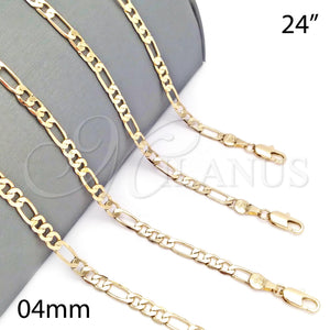 Oro Laminado Basic Necklace, Gold Filled Style Figaro Design, Polished, Golden Finish, 5.222.015.24 (120 Gauge, Thickness, 24 Inches Length)