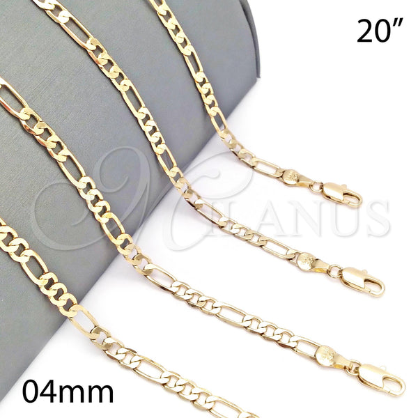 Oro Laminado Basic Necklace, Gold Filled Style Figaro Design, Polished, Golden Finish, 5.222.015.20 (120 Gauge, 04 MM Thickness, 20 Inches Length)