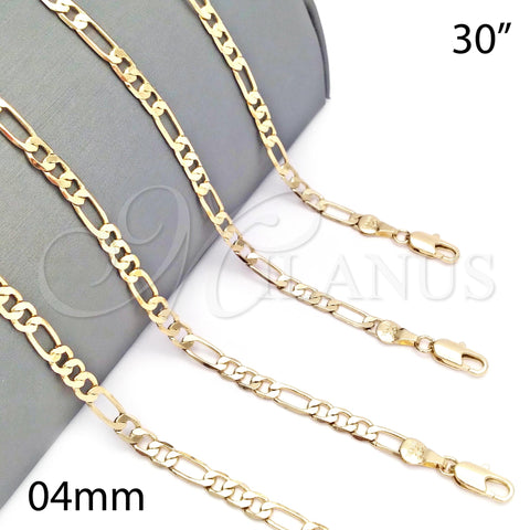 Oro Laminado Basic Necklace, Gold Filled Style Figaro Design, Polished, Golden Finish, 5.222.015.30 (120 Gauge, 04 MM Thickness, 30 Inches Length)