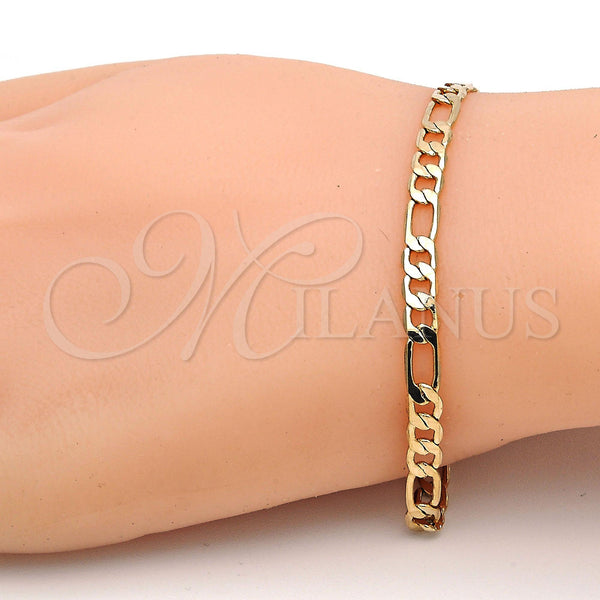 Oro Laminado Basic Bracelet, Gold Filled Style Figaro Design, Polished, Golden Finish, 5.222.015.07 (120 Gauge, 04 MM Thickness, 7 Inches Length)