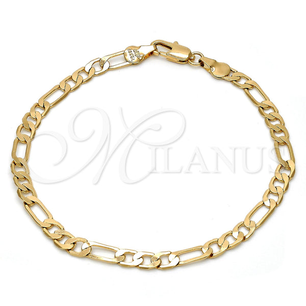 Oro Laminado Basic Bracelet, Gold Filled Style Figaro Design, Polished, Golden Finish, 5.222.015.07 (120 Gauge, 04 MM Thickness, 7 Inches Length)