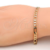 Oro Laminado Basic Bracelet, Gold Filled Style Figaro Design, Polished, Golden Finish, 5.222.015.08 (120 Gauge, 04 MM Thickness, 8 Inches Length)