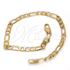 Oro Laminado Basic Bracelet, Gold Filled Style Figaro Design, Polished, Golden Finish, 5.222.015.08 (120 Gauge, 04 MM Thickness, 8 Inches Length)