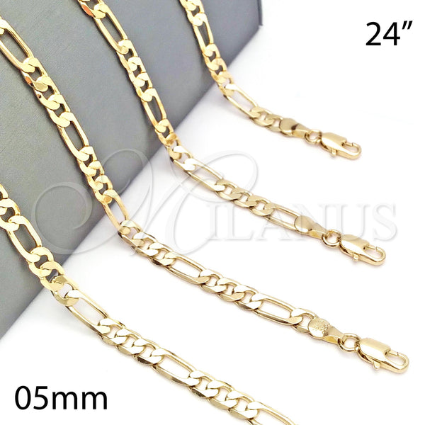 Oro Laminado Basic Necklace, Gold Filled Style Figaro Design, Polished, Golden Finish, 5.222.014.24 (140 Gauge, Thickness, 24 Inches Length)