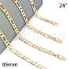 Oro Laminado Basic Necklace, Gold Filled Style Figaro Design, Polished, Golden Finish, 5.222.014.24 (140 Gauge, Thickness, 24 Inches Length)