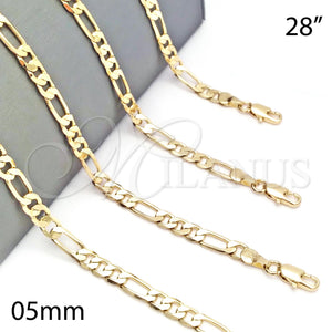 Oro Laminado Basic Necklace, Gold Filled Style Figaro Design, Polished, Golden Finish, 5.222.014.28 (140 Gauge, 05 MM Thickness, 28 Inches Length)