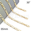 Oro Laminado Basic Necklace, Gold Filled Style Figaro Design, Polished, Golden Finish, 5.222.014.30 (140 Gauge, 05 MM Thickness, 30 Inches Length)