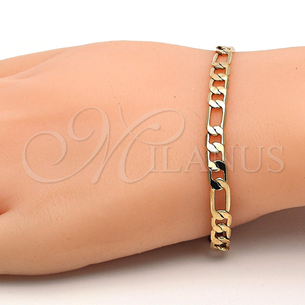 Oro Laminado Basic Bracelet, Gold Filled Style Figaro Design, Polished, Golden Finish, 5.222.014.07 (140 Gauge, Thickness, 8 Inches Length)