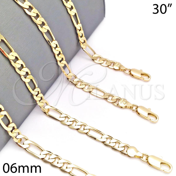 Oro Laminado Basic Necklace, Gold Filled Style Figaro Design, Polished, Golden Finish, 5.222.013.30 (160 Gauge, 06 MM Thickness, 30 Inches Length)