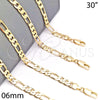 Oro Laminado Basic Necklace, Gold Filled Style Figaro Design, Polished, Golden Finish, 5.222.013.30 (160 Gauge, 06 MM Thickness, 30 Inches Length)